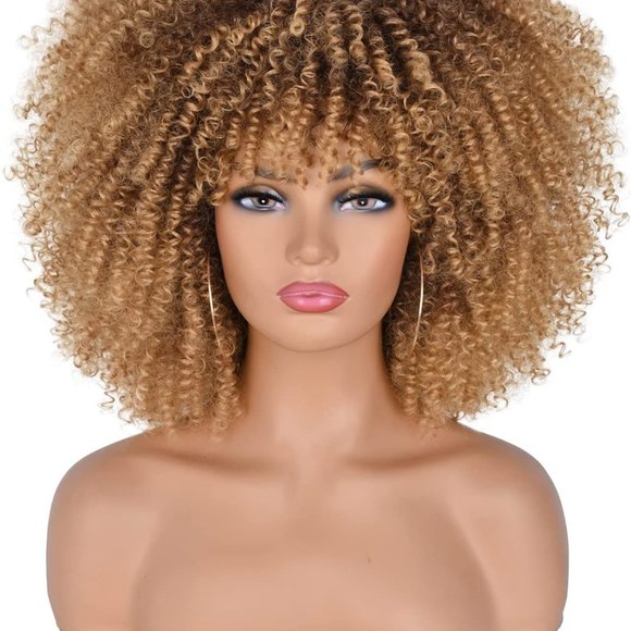 Beautiful Short Curly Afro Wig with bangs - Picture 3 of 5